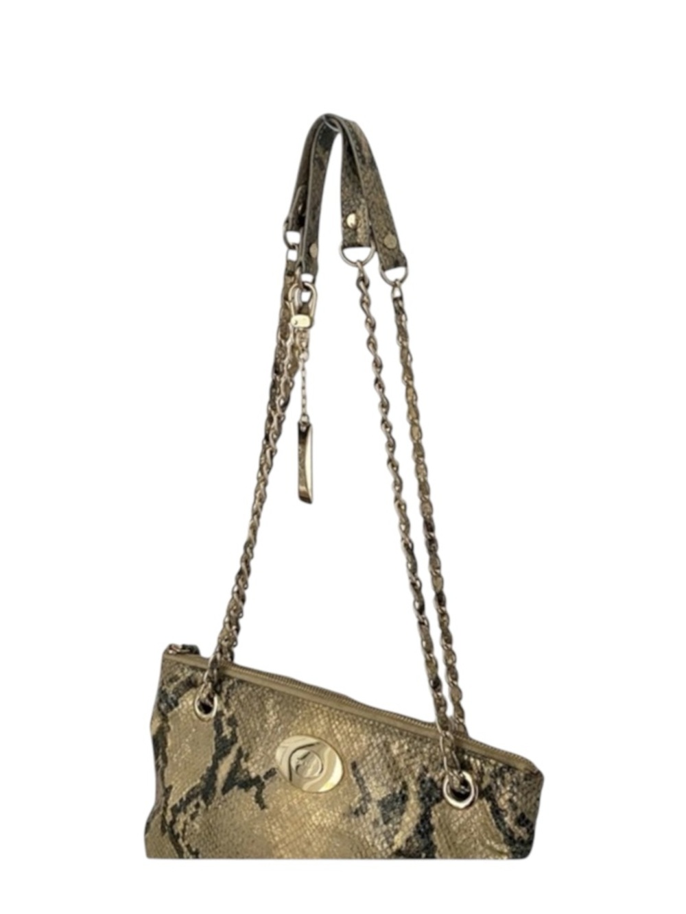 DKNY ᪥ Crossbody Leather Convertible Bag ᪥ Double Chain ᪥ Metallic Python Print - Picture 8 of 16